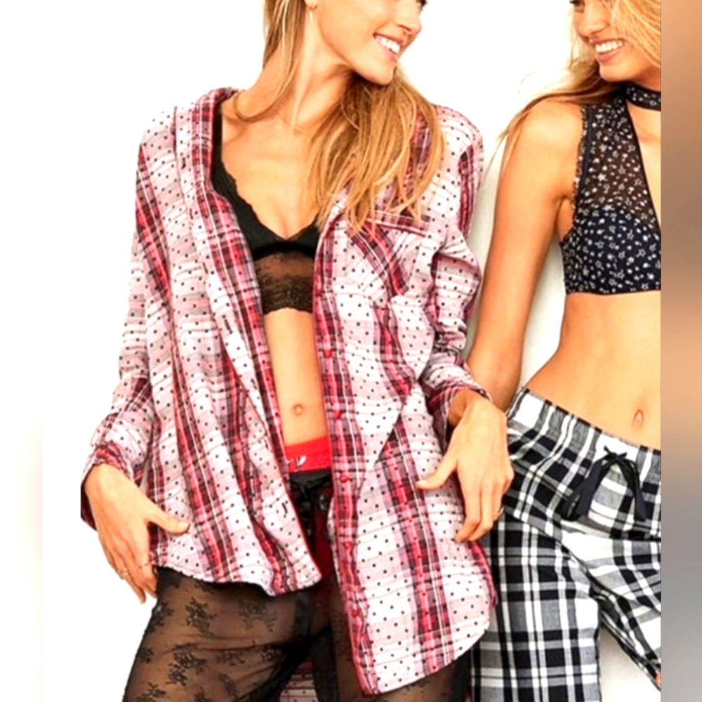 Victoria's Secret polka dots plaid pajama Slip t-shirt dress middi